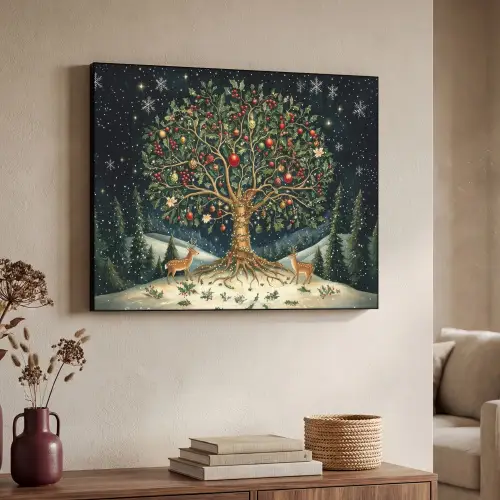 Feestboom - Winterhemel - Kleurrijk Textielframe zwart klein -sfeer3