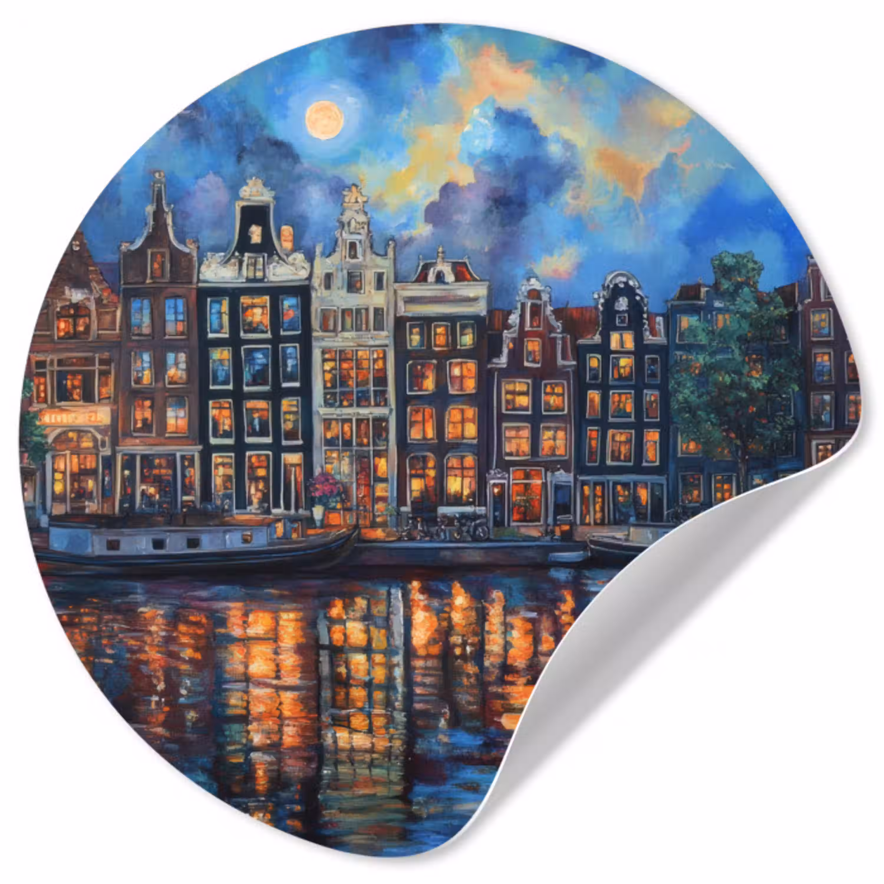 Grachten Amsterdam - Huizen - Stad - Kleurrijk Wandcirkel behangsticker klein -3d