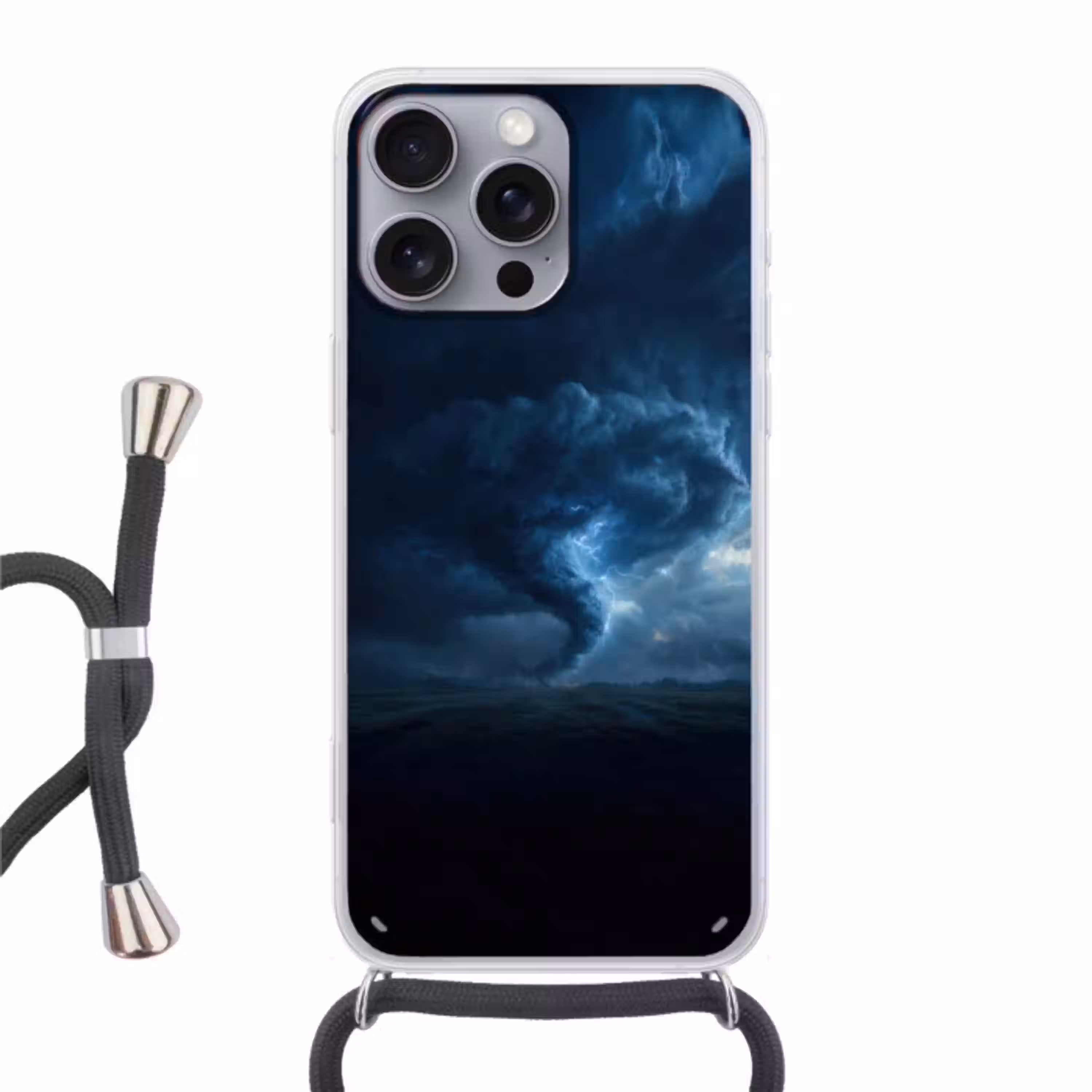Tornado - Duister - Wolken Hoesje iPhone 16 Pro Max met koord klein -3d
