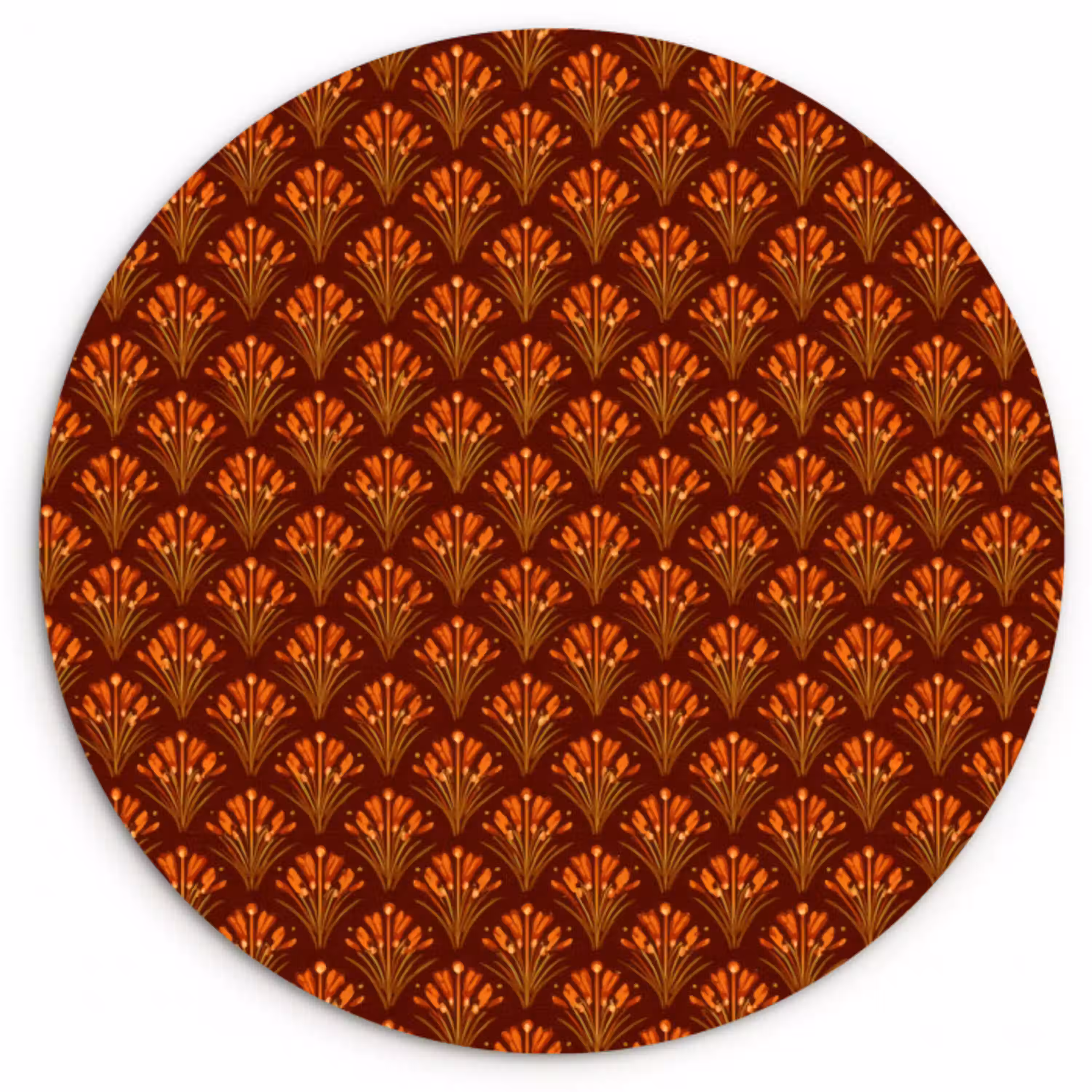 Waaiers - Art Deco - Botanisch - Roestbruin - Oranje Wandcirkel kunststof plaat 5mm dik klein 188 -3d