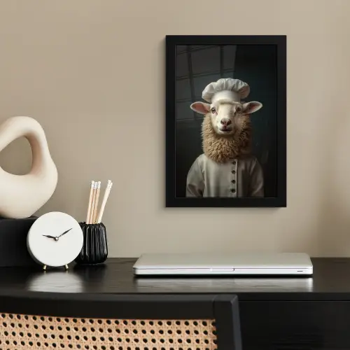 Schaap - Wol - Kok fotolijst zwart zonder passe partout klein -sfeer1