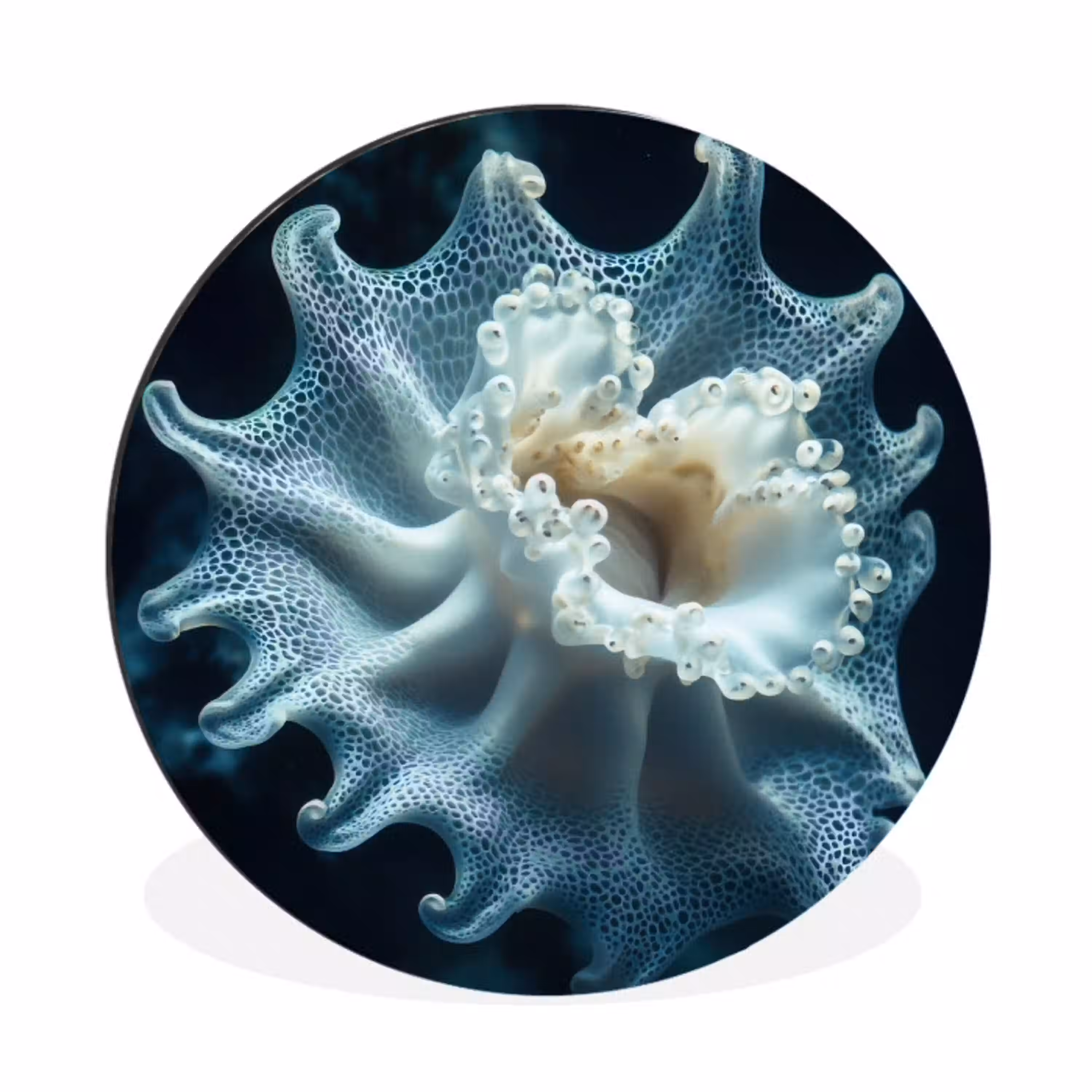 Zeewezen - Wit - Golven - Water Wandcirkel aluminium klein -3d
