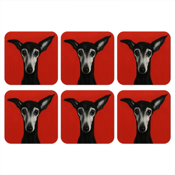 Windhond - Minimalistisch - Rood onderzetter kurk middel -3d