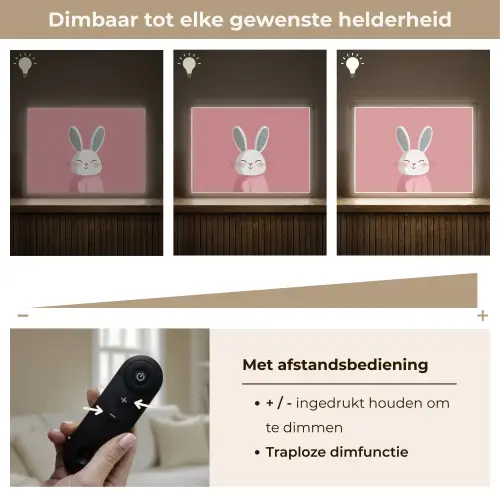 Illustratie - Konijn - Roze - Minimalistisch Light Box met batterij (Wandlamp kind) middel -USP_dimbaarNL