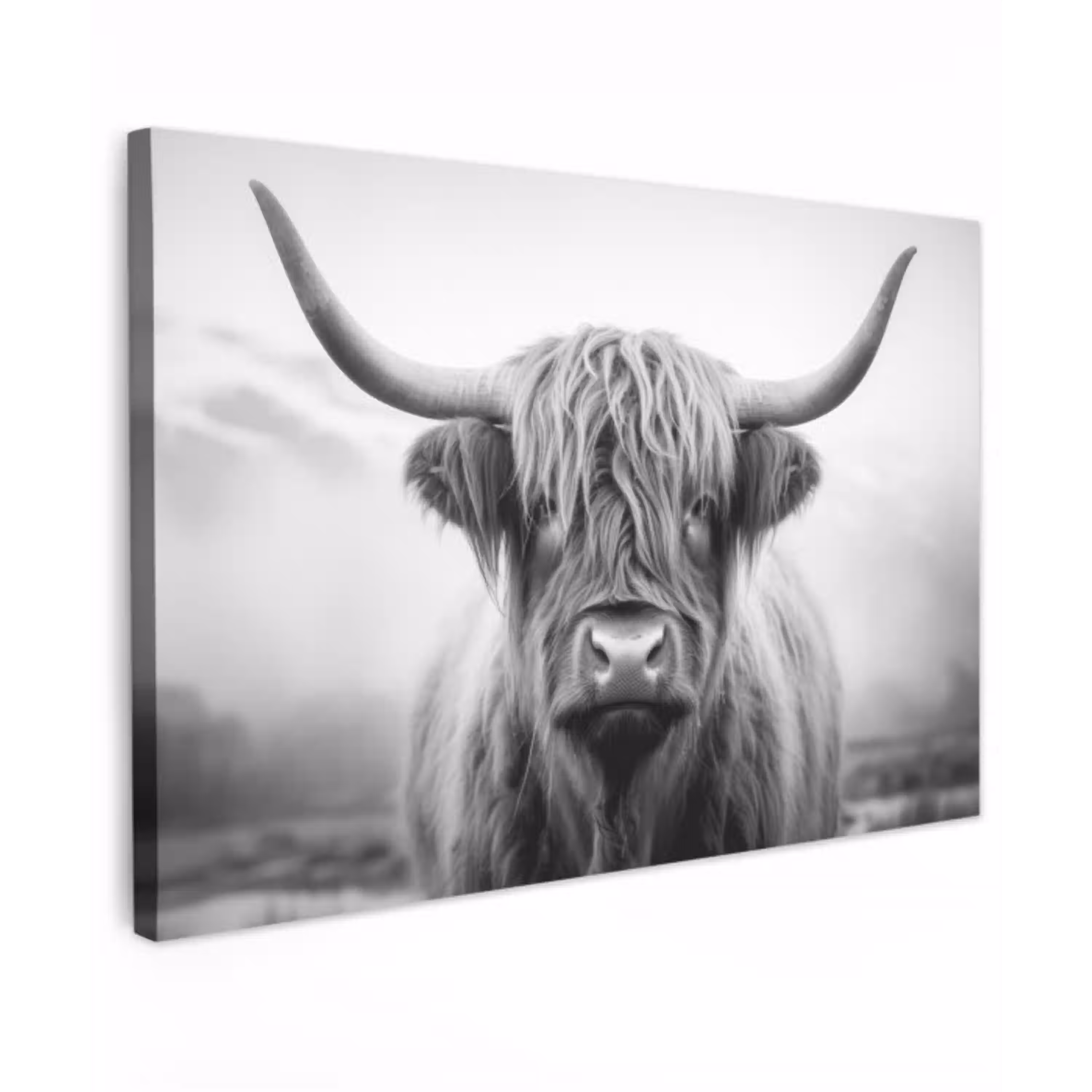 Schotse hooglander - Mist - Zwart - Wit canvas 2cm klein -z3d