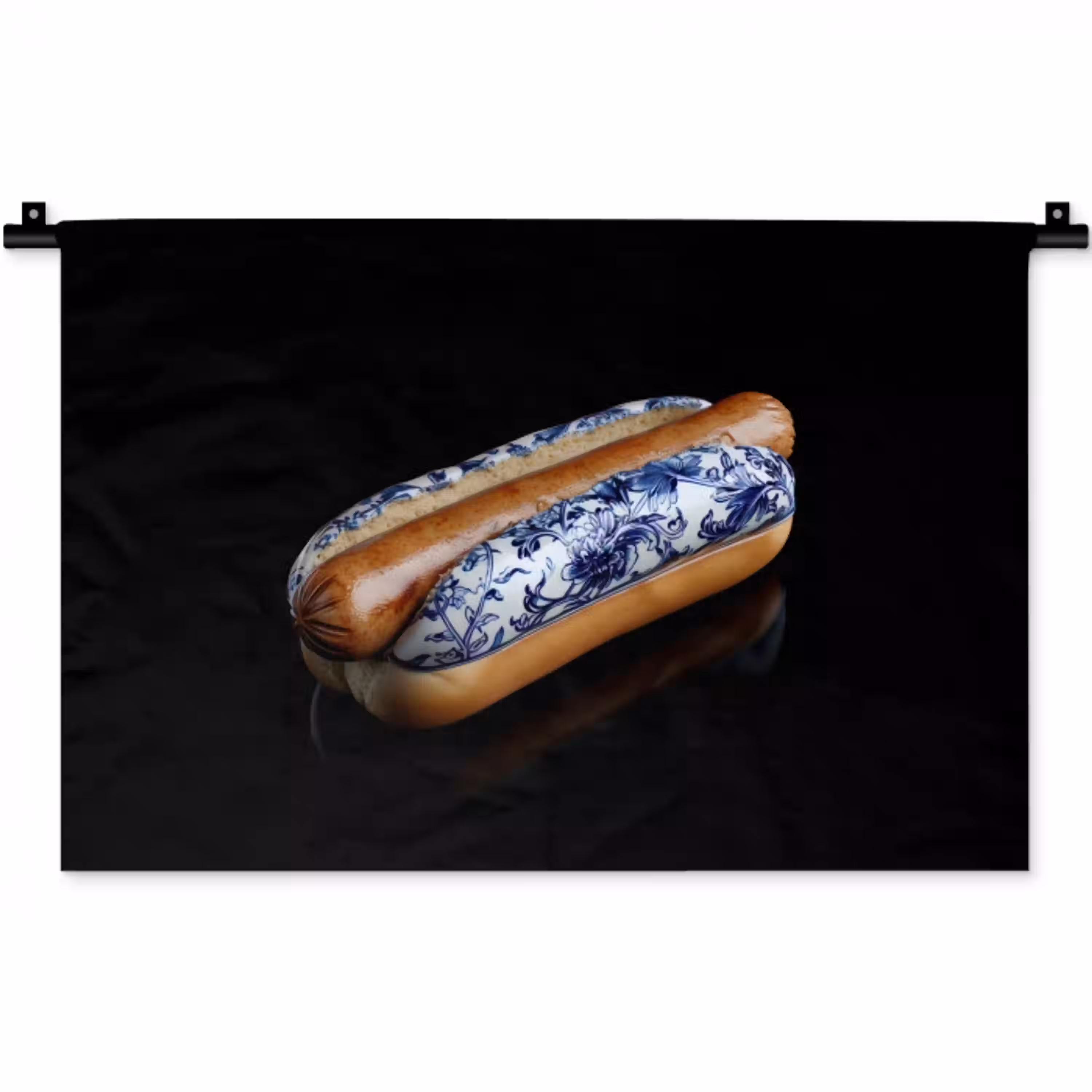 Hotdog - Porselein - Delfts blauw - Eten Wandkleed katoen klein -zz3d