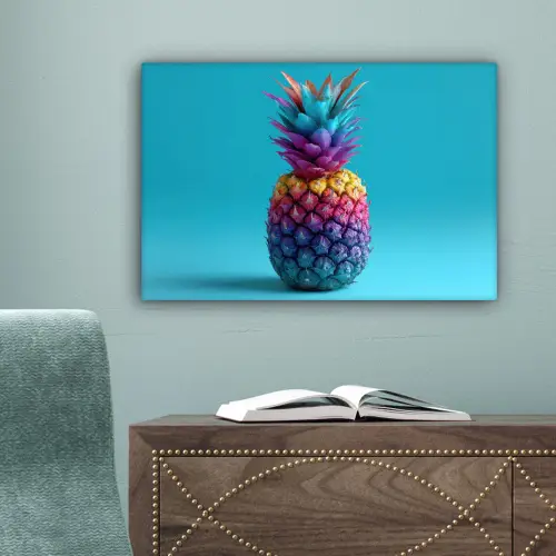 Ananas - Regenboog - Blauw - Popart canvas 2cm klein -sfeer4
