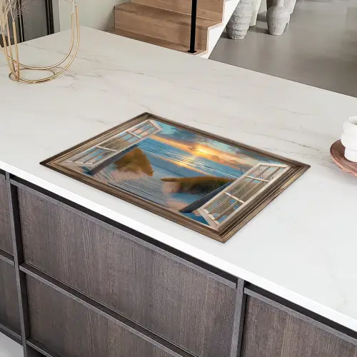 Doorkijk - Strand - Pad - Zonsondergang Inductie beschermer vinyl 3mm klein -sfeer8