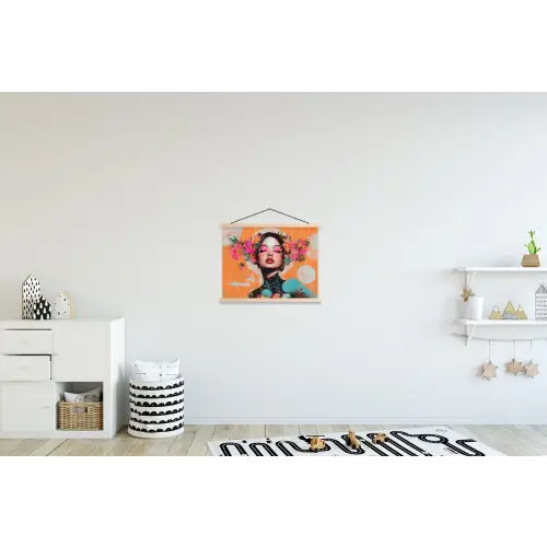 Portret - Vrouw - Abstract - Bloemen textielposter latten blank klein -kinderkamer