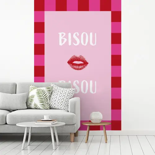 Kiss - Roze - Frans - Valentijn fotobehang vinyl groot -woonkamer