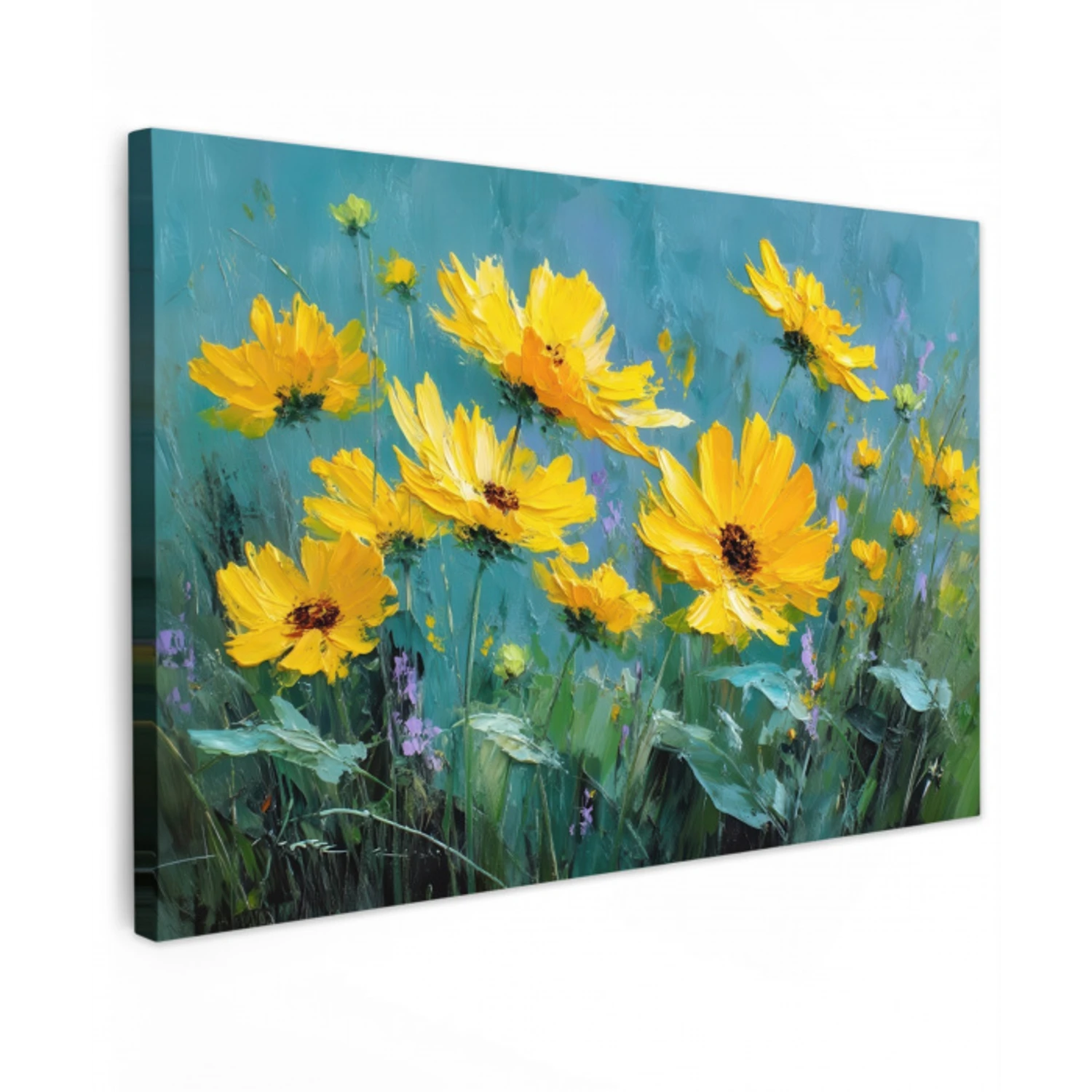 Penseelstreken - Bloemen - Felgeel - Abstract canvas 2cm klein -z3d