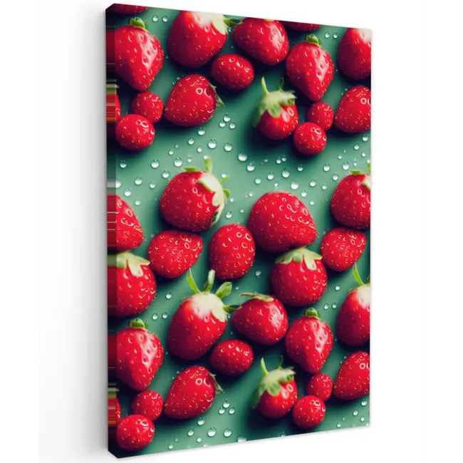 Aardbeien - Rood - Groen - Kroontjes Tuinposter op houten frame 2 cm dik klein 841 -3d