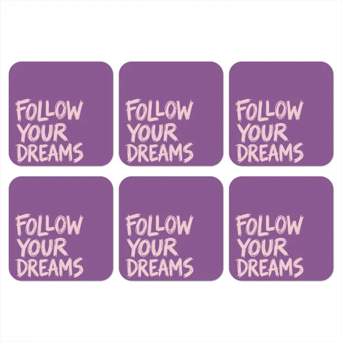 Follow your dreams - Paars - Penseeltextuur onderzetter kurk middel -3d
