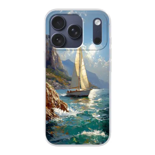 Zeilschip - Zee - Rotsen - Wolken Telefoonhoesje iPhone 17 Pro klein -3d