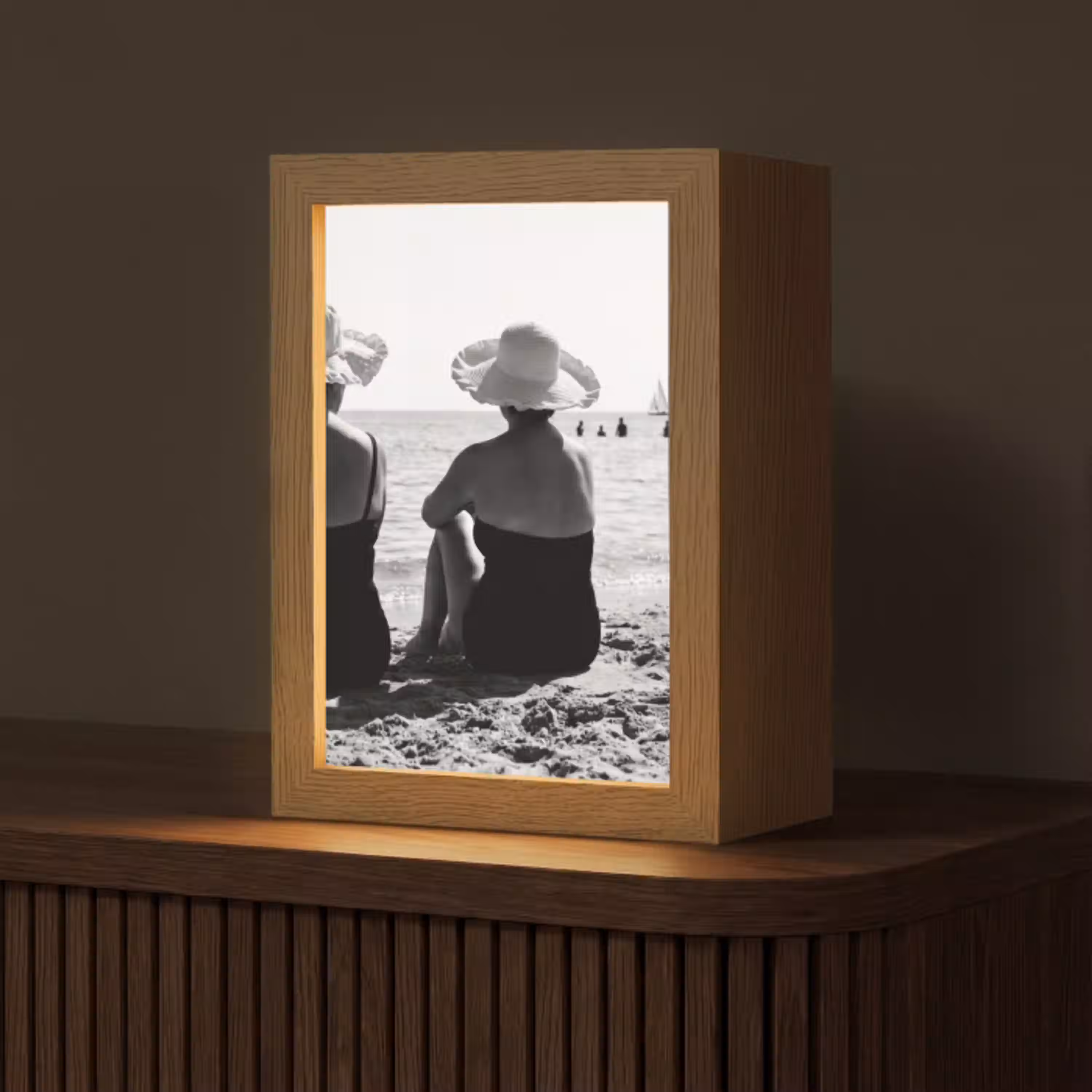 Vrouwen - Zonnehoed - Strand - Zwart - Wit Light Box met kabel (Tafellamp) klein -z3d_website