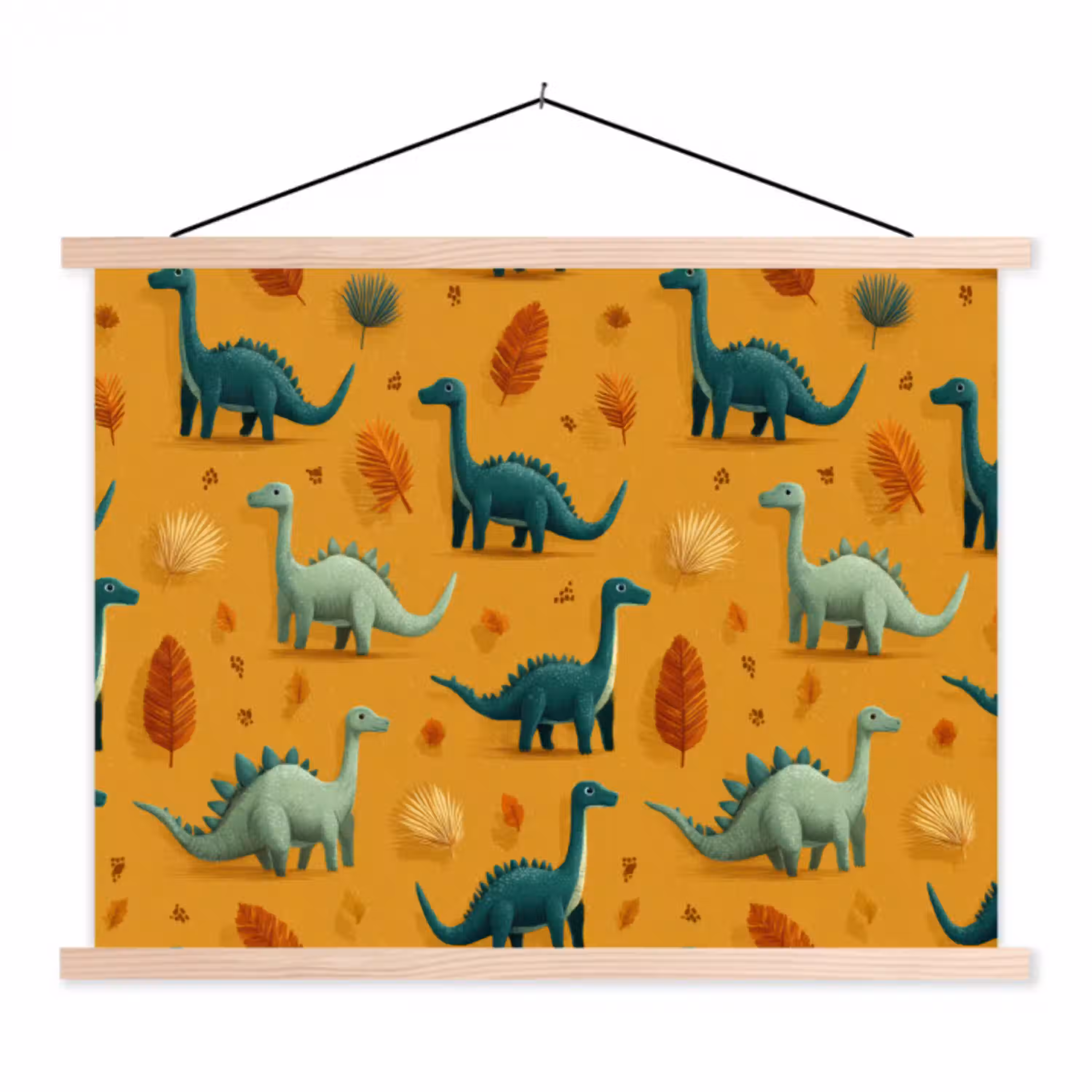Dinosaurussen - Stekels - Herfstbladeren - Bruin textielposter latten blank klein -3d