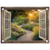 Doorkijk - Bloemen - Natuur - Zon - Pad tuinposter los doek klein -3d