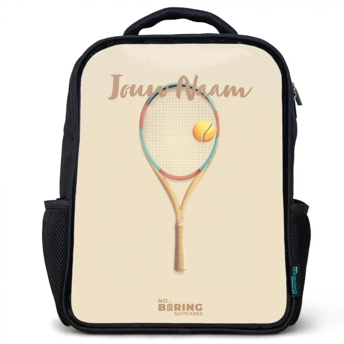 Een tennisracket in beige tinten Rugzak - Zwart middel -3d