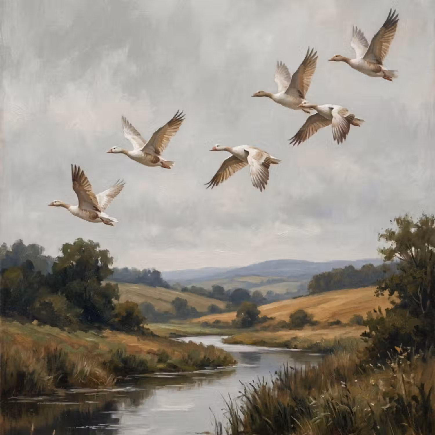 Tapete - Enten - Fluss - Landschaft - Flug - Nostalgisch