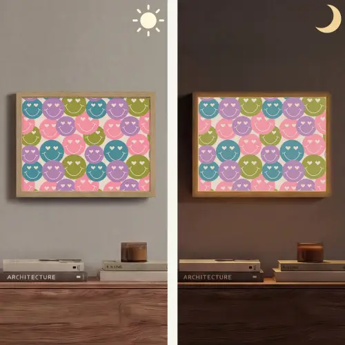 Patroon - Smiley - Kleurrijk - Hartjes Light Box met batterij (Wandlamp) middel 907 -sfeer3
