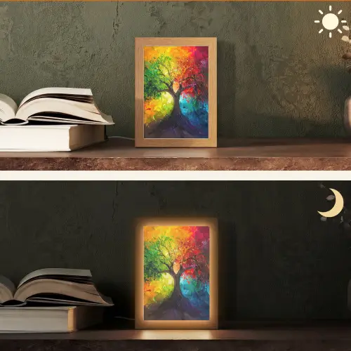 Boom - Kleurrijk - Modern - Abstract Light Box met kabel (Tafellamp) klein -sfeer3