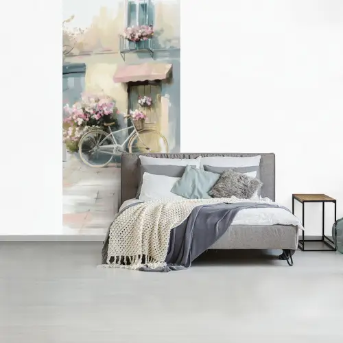 Fiets - Pastelkleuren - Bloemen fotobehang vinyl groot -slaapkamer