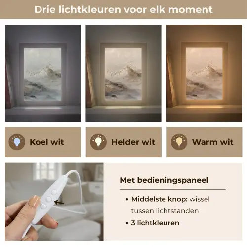 Berglandschap - Mist  - Penseelstreken Light Box met kabel (Tafellamp) klein -USP_lichtkleurNL