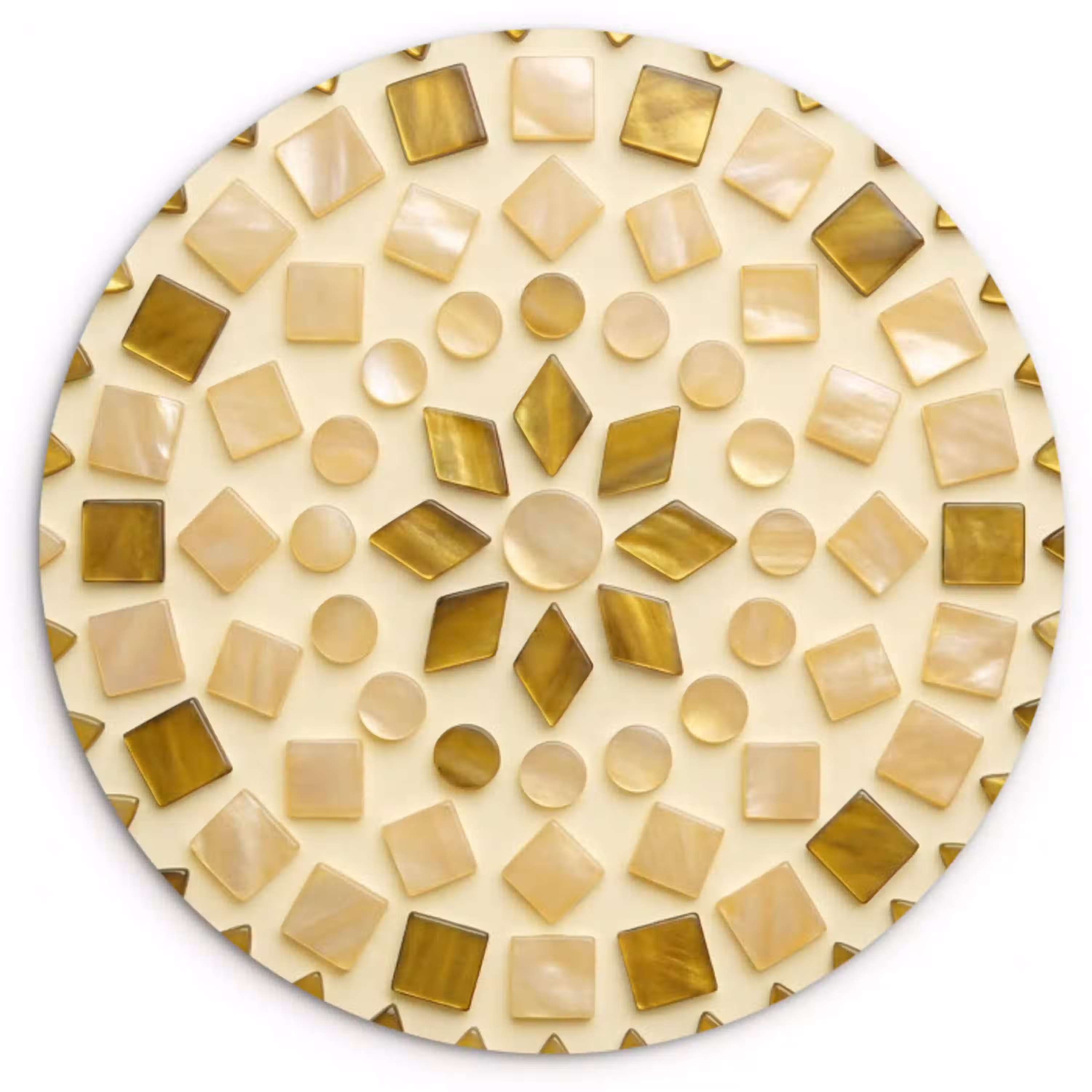 Patroon - Vormen - Mozaïek - Abstract - Goud Wandcirkel kunststof plaat 5mm dik klein -3d