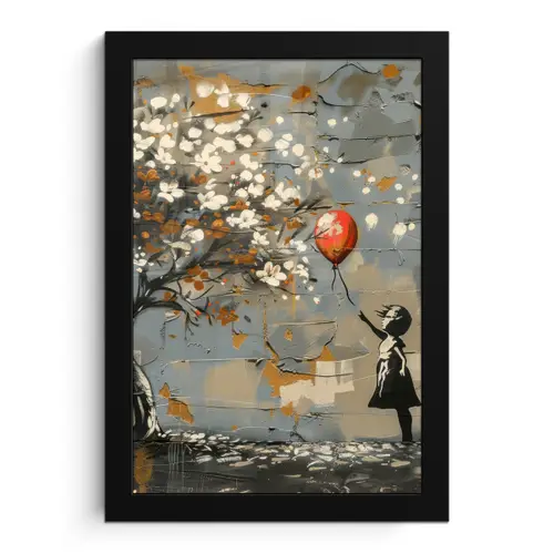 Boom - Graffiti - Banksy Style - Balloon Girl fotolijst zwart zonder passe partout klein -3d