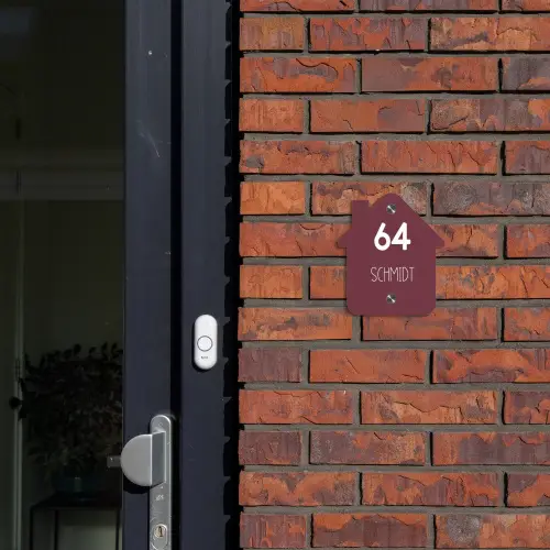 Bordeauxrood - Modern Naambord Huisje klein -sfeer2
