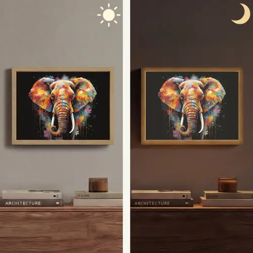 Olifant - Graffiti - Zwart - Dieren - Kleuren Light Box met batterij (Wandlamp) middel -sfeer3