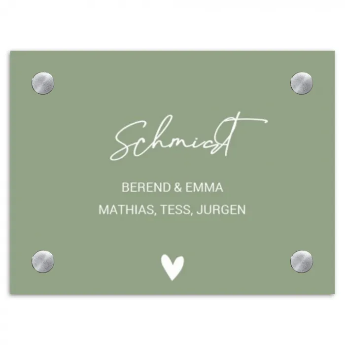 Effen olijfgroen - Sierlijk Naambord Rechthoek middel -3d