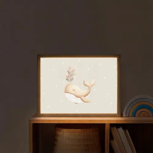 Walvis - Minimalistisch - Bloemen - Stippen Light Box met batterij (Wandlamp kind) middel -sfeer1_kind