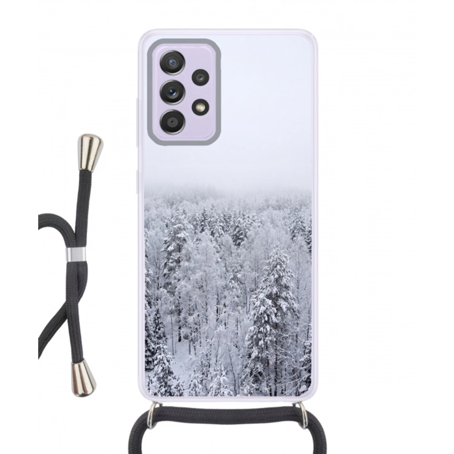 Bos - Sneeuw - Winter - Natuur - Wit Hoesje Samsung Galaxy A52 5G met koord klein -3d