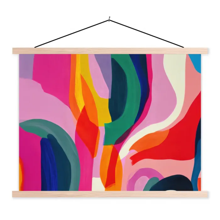 Vormen - Golvend - Abstract - Felroze textielposter latten blank klein -3d