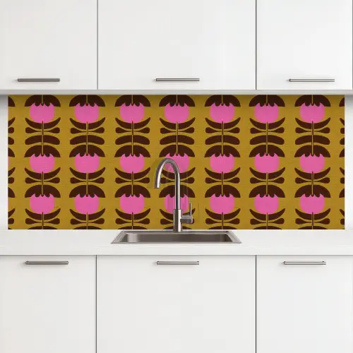 Abstract - Bloemen - Roze keuken achterwand 2 middel 871 -3d