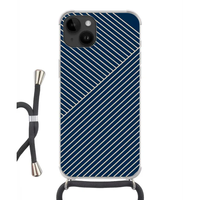 Handyhülle mit Band - Linien - Abstrakt - Blau - Weiß - Minimalistisch