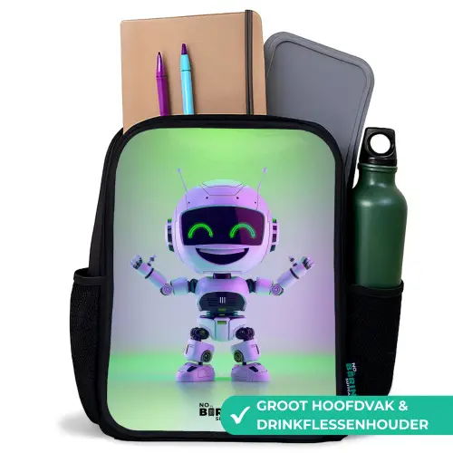 Robot met paars en groen licht Rugzak - Zwart middel -inhoud_NL