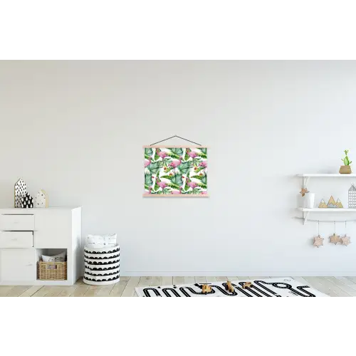 Bladeren - Flamingo - Bloemen - Jungle textielposter latten blank klein -kinderkamer