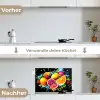 Fruit - Graffiti - Kleurrijk - Sinaasappel - Aardbei - Abstract keuken achterwand spatscherm klein -voor_na_DE
