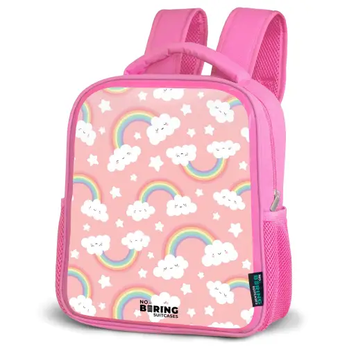 Roze met regenboog patroon Kinderrugzak - Roze middel -schuin