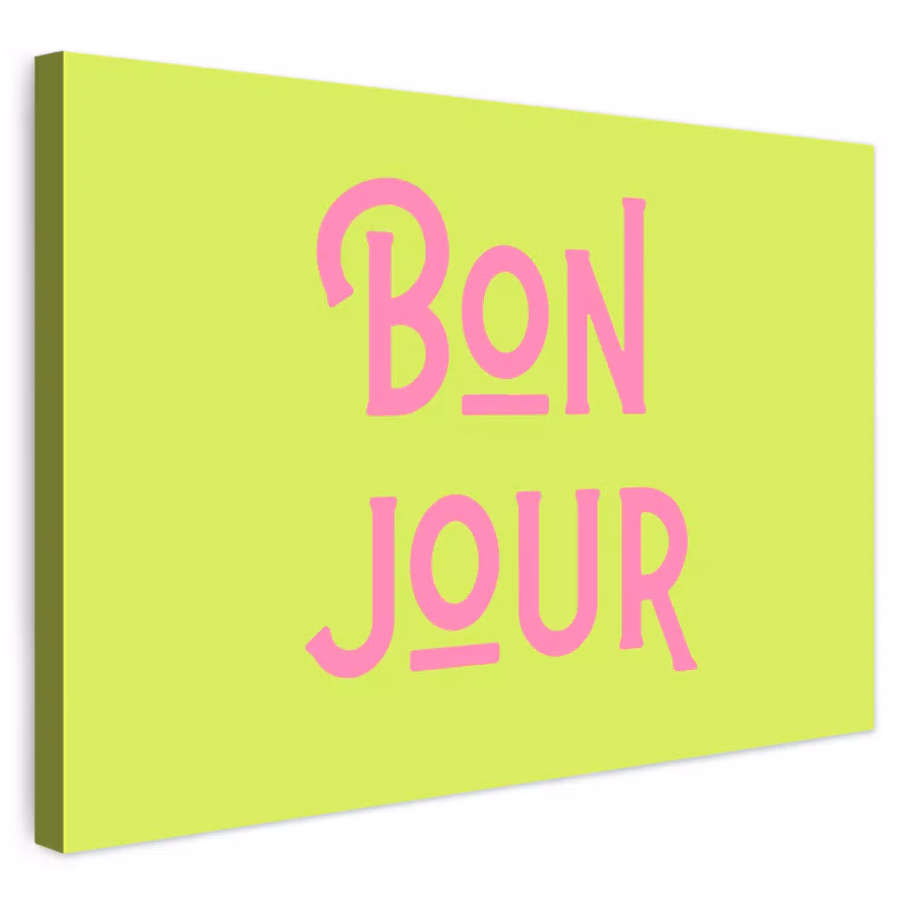 Groen - Roze - Bonjour - Art Tuinposter op houten frame 2 cm dik klein -3d