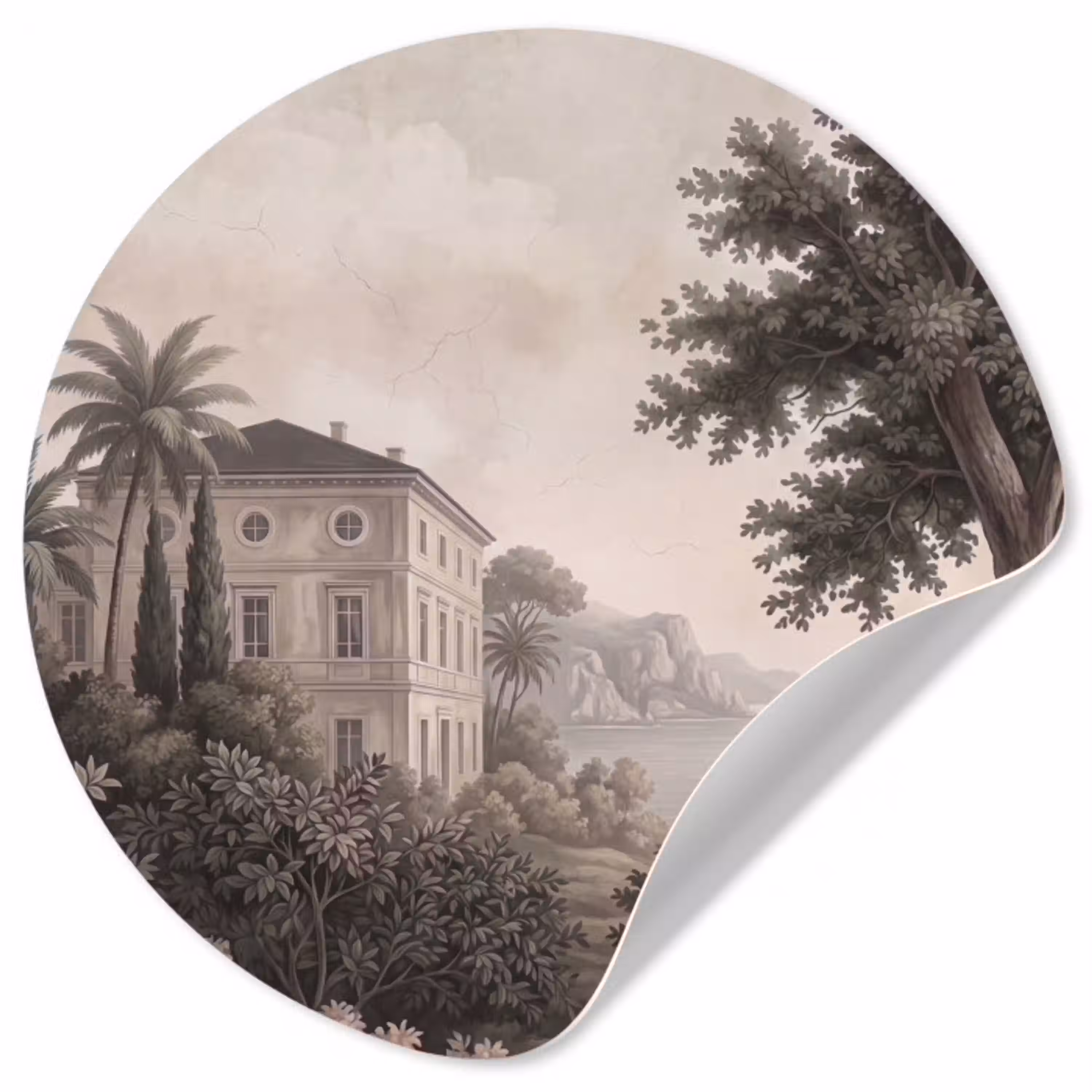 Zee - Villa - Beige Wandcirkel behangsticker klein -3d