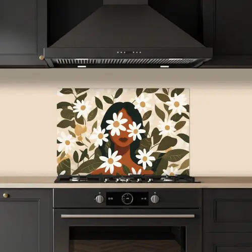 Illustratie - Vrouw - Madeliefjes - Wit keuken achterwand spatscherm klein -sfeer1