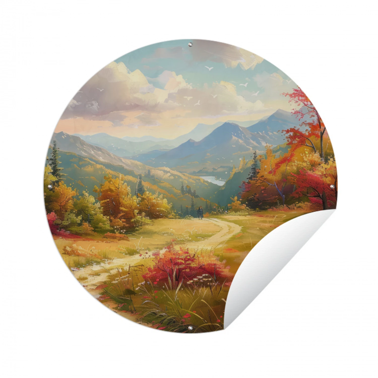 Landschap - Illustratie - Natuur Wandcirkel tuinposter met ringen klein -3d