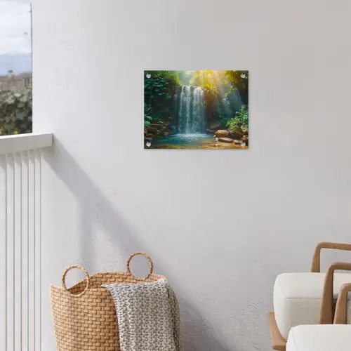 Tropische Waterval in Zonlicht tuinposter los doek klein -sfeer8
