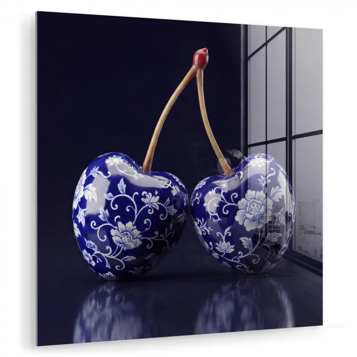 Porselein- Kersen - Delfts - Blauw plexiglas 5mm klein -zzzproduct_nieuw