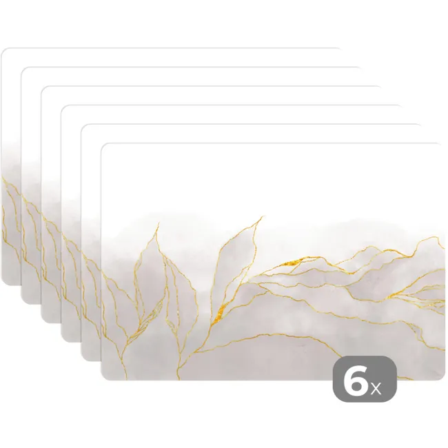 Placemat - 6 stuks - Marmerlook - Grijs - Goud - Chic - Marmer