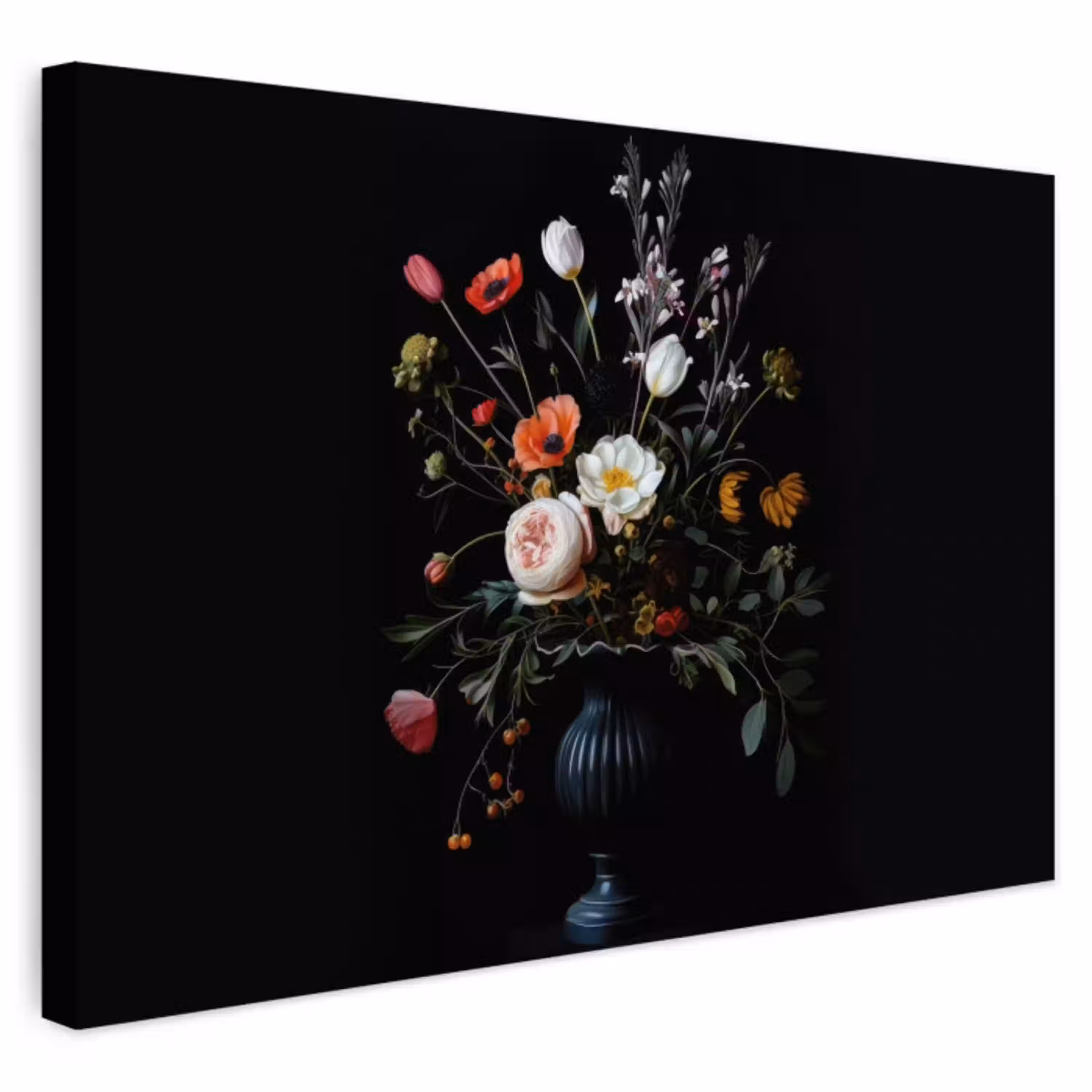 Bloemstuk - Vaas - Zwart Tuinposter op houten frame 2 cm dik klein -3d