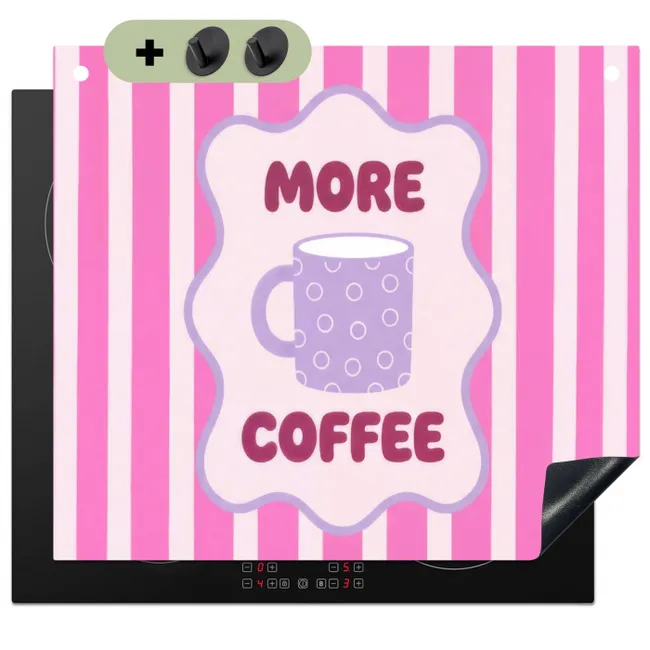 Inductiebeschermer & spatscherm (2in1) - More coffee - Roze - Paars - Strepen - Mok